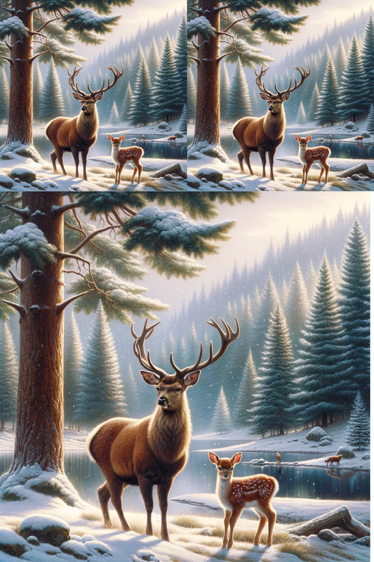 Papier de riz pour collage de cerfs et de cerfs en hiver Cat. N° 563