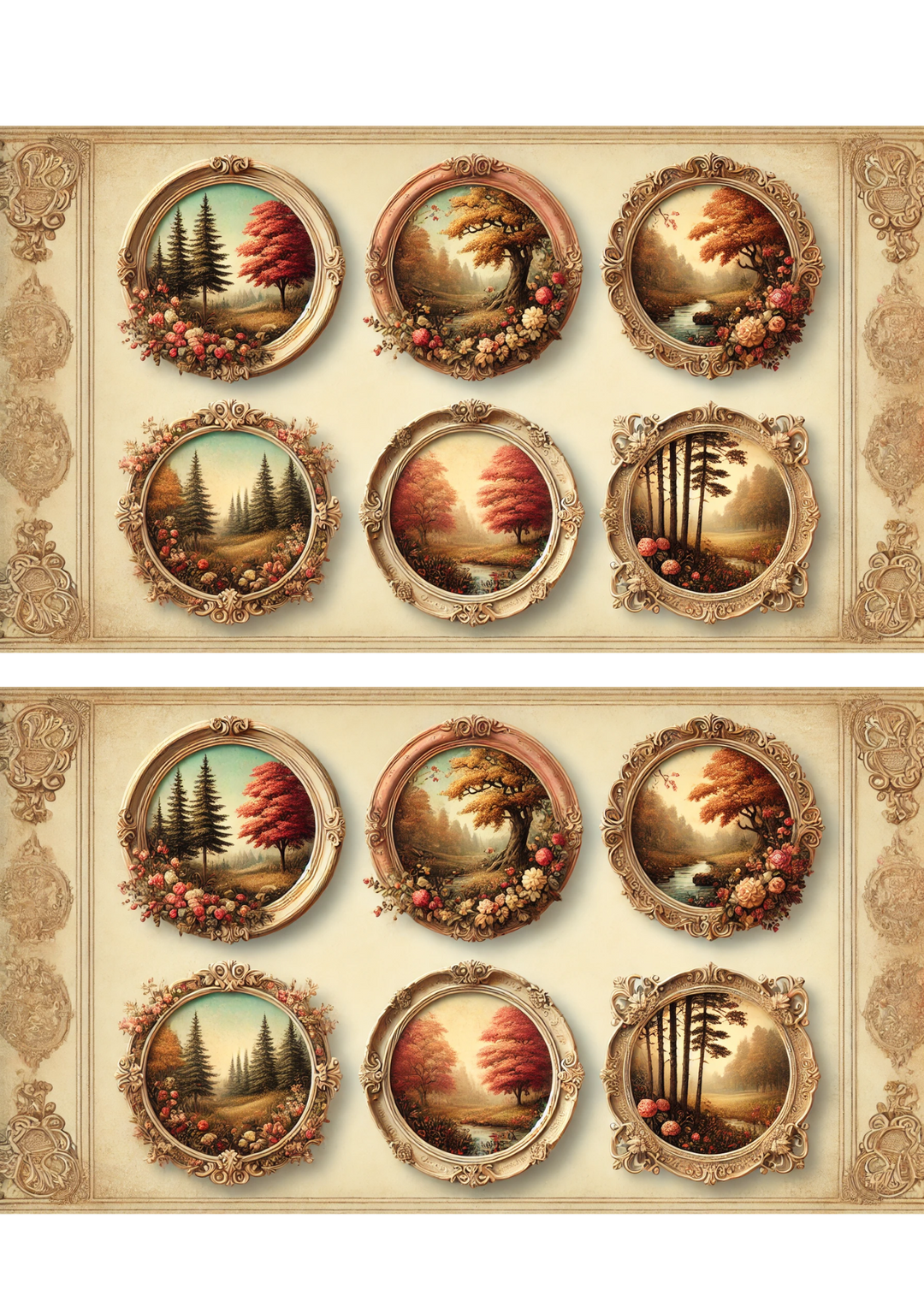 Rice Paper For Decoupage Autumn Landscapes In Round Frame Shabby Chic Collage Cat. No. 3017