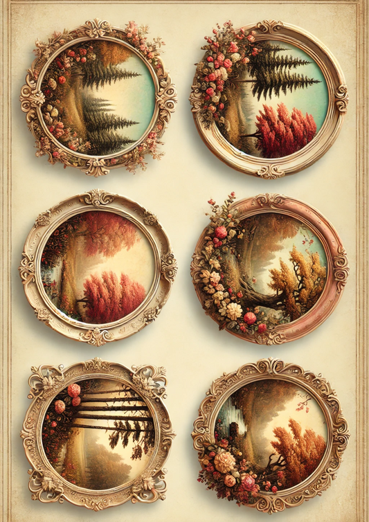 Rice Paper For Decoupage Autumn Landscapes In Round Frame Shabby Chic Full Cat. No. 3018