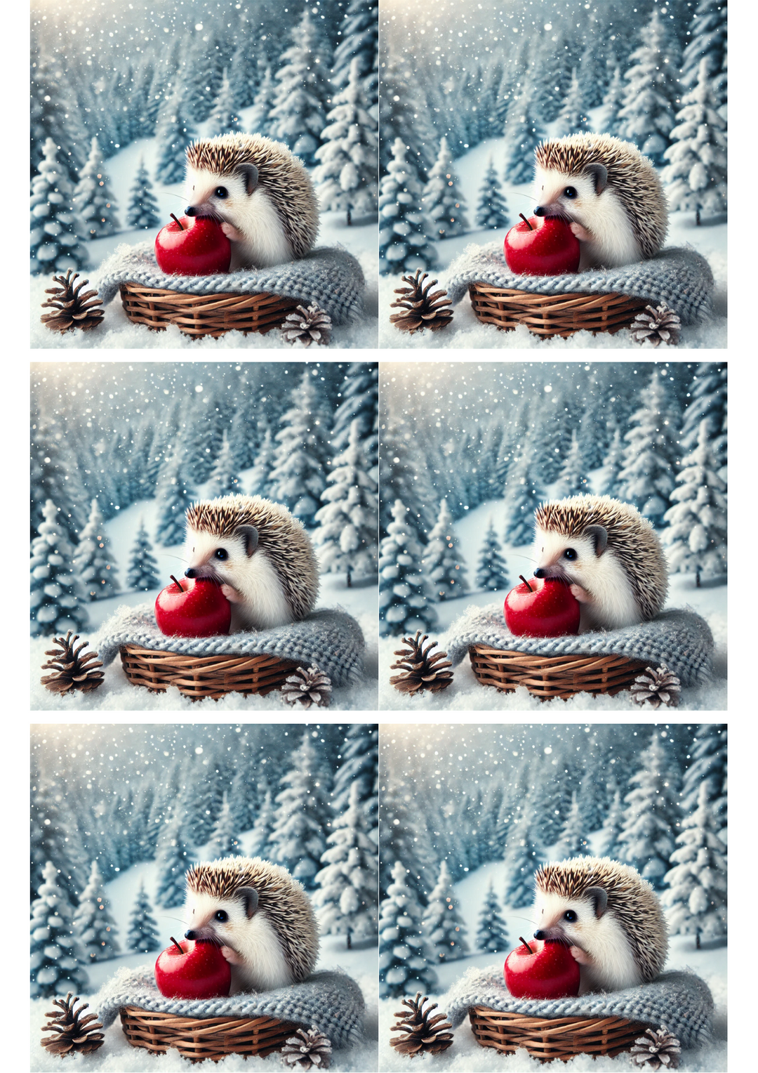 Rice Paper for Decoupage Hedgehog In The Park In Winter Collage Cat. No. 1976