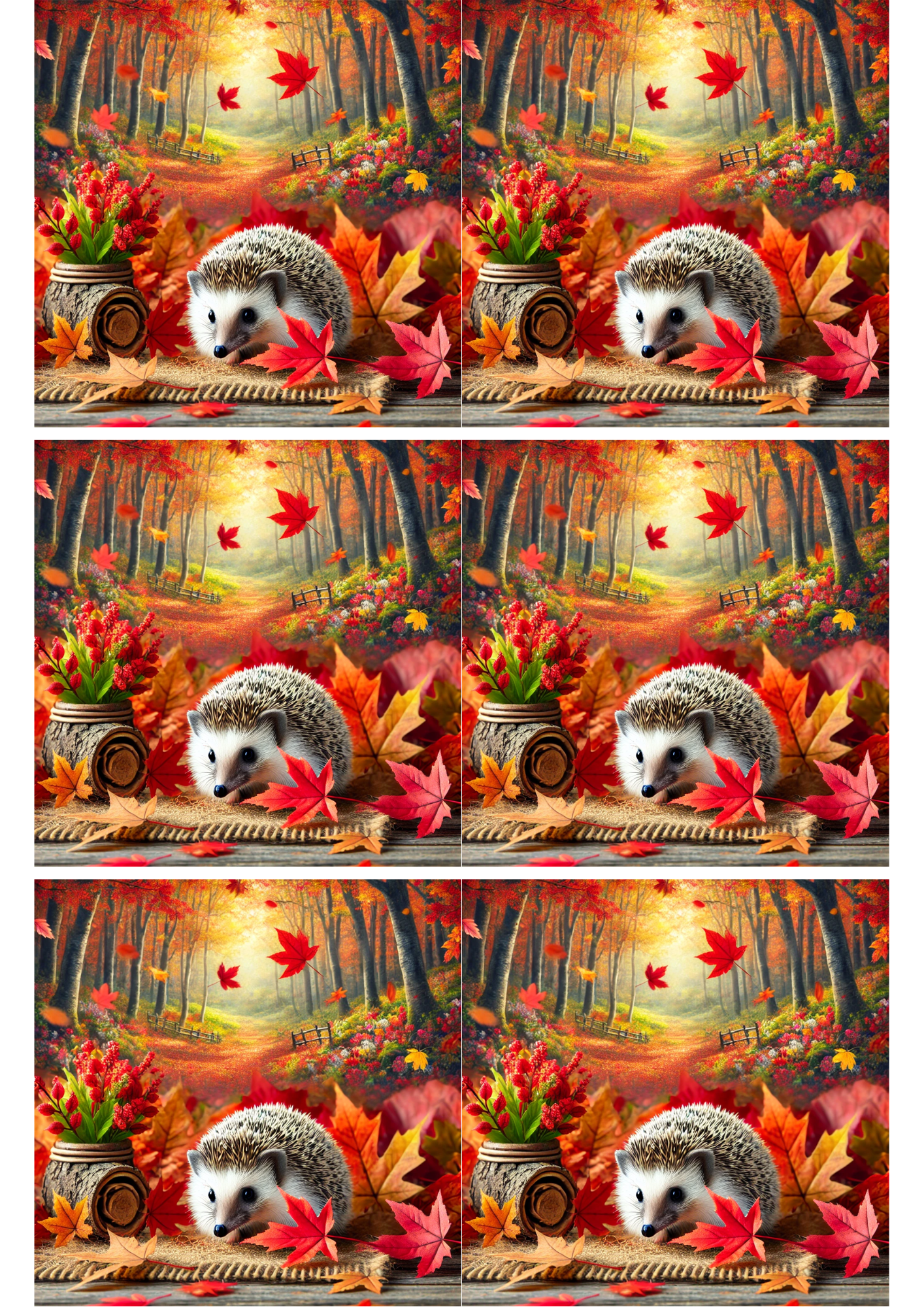 Rice Paper for Decoupage Hedgehog In Autumn Collage Cat. No. 1970