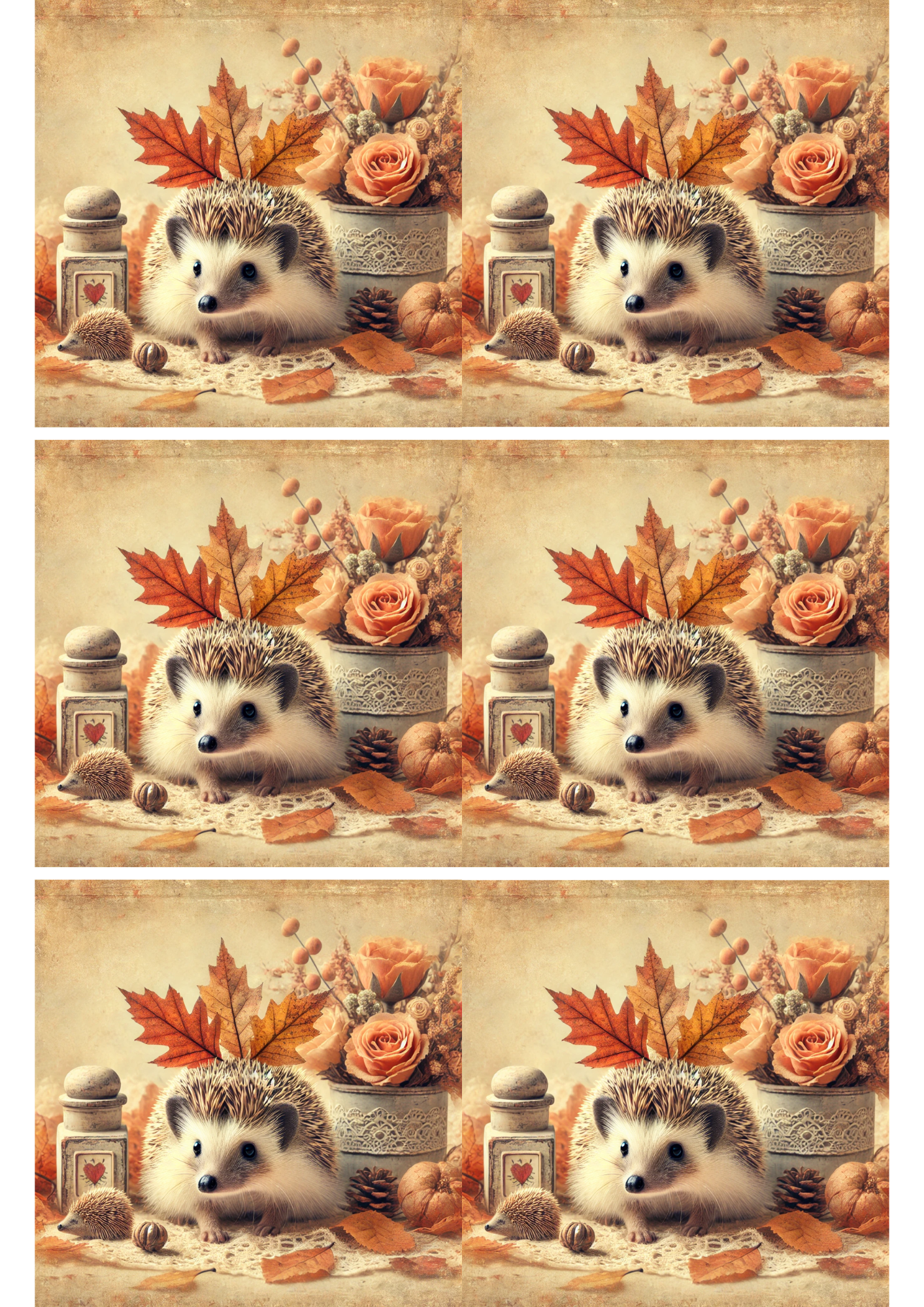 Rice Paper For Decoupage Hedgehog Autumn Collage Cat. No. 2589