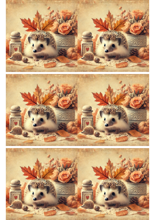 Rice Paper For Decoupage Hedgehog Autumn Collage Cat. No. 2589