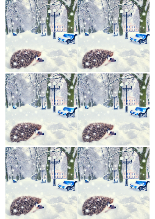 Rice Paper for Decoupage Hedgehog In The Park In Winter 2 Collage Cat. No. 1974