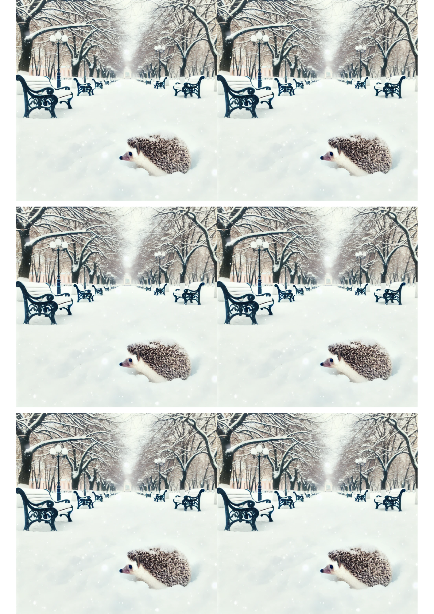 Rice Paper for Decoupage Hedgehog In The Park In Winter Collage Cat. No. 1972