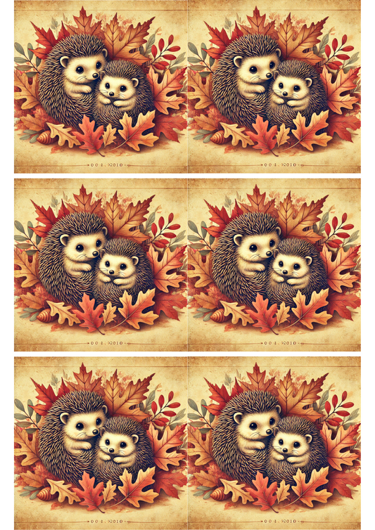 Rice Paper for Decoupage Hedgehogs Among Autumn Leaves 2 Collage Cat. No. 1980