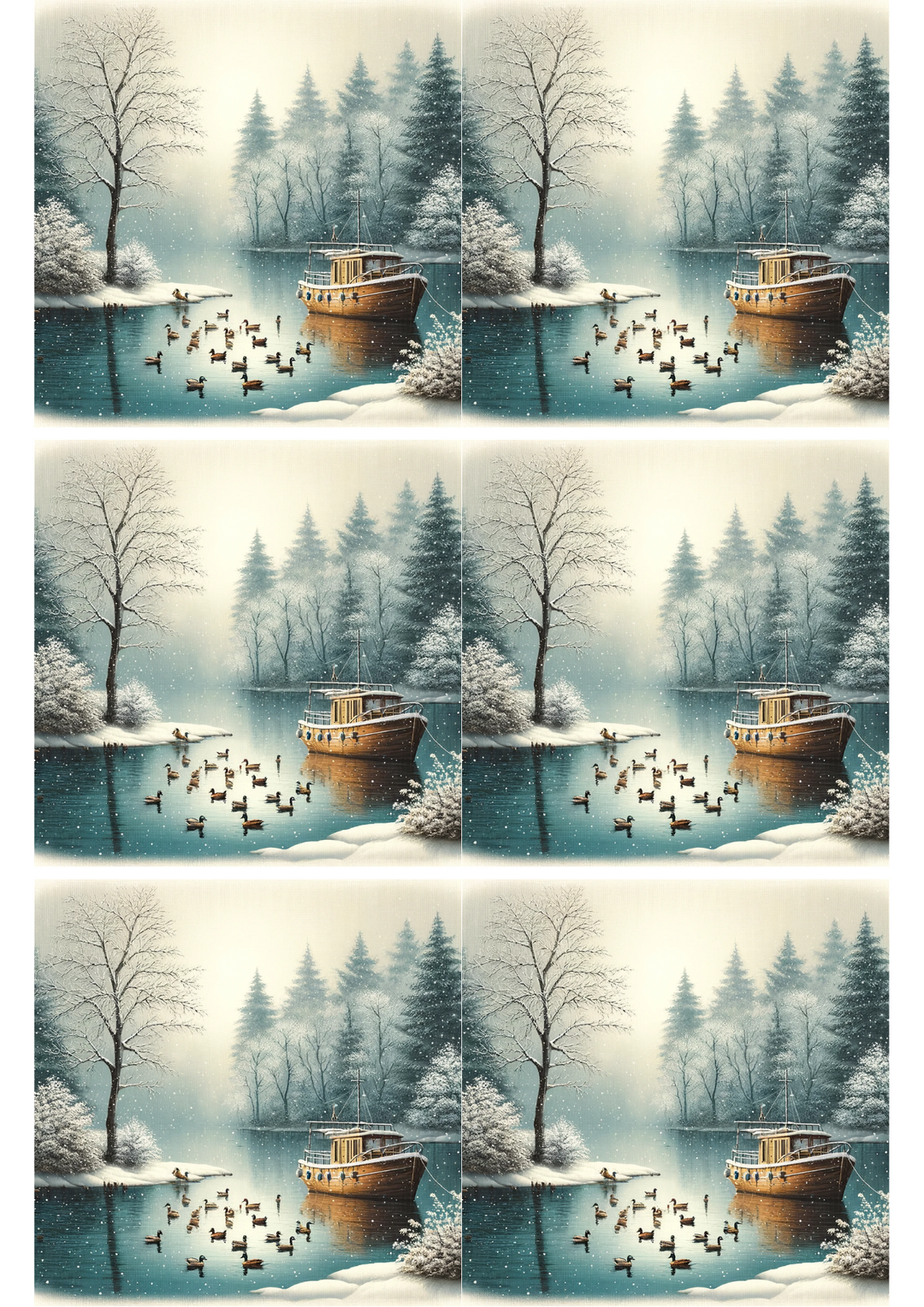 Reispapier für Decoupage-Collage „Enten auf dem See im Winter“ Kat. Nr. 1982