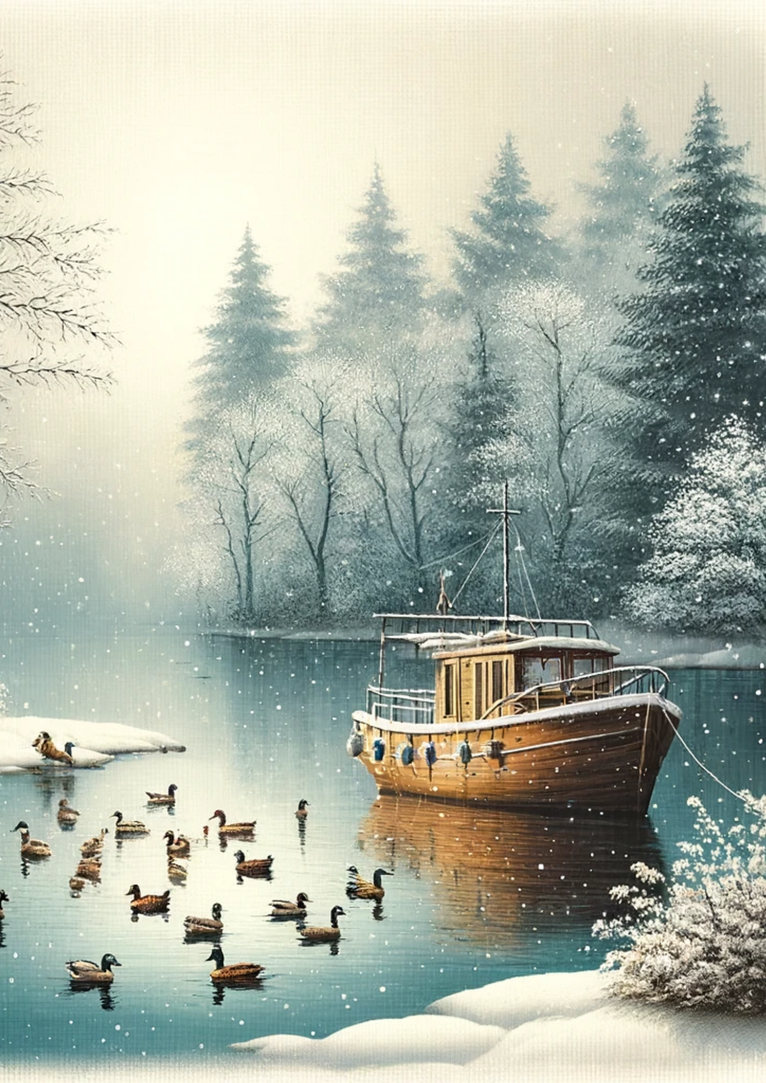 Reispapier für Decoupage Enten auf dem See im Winter, vollständige Kat.-Nr. 1983