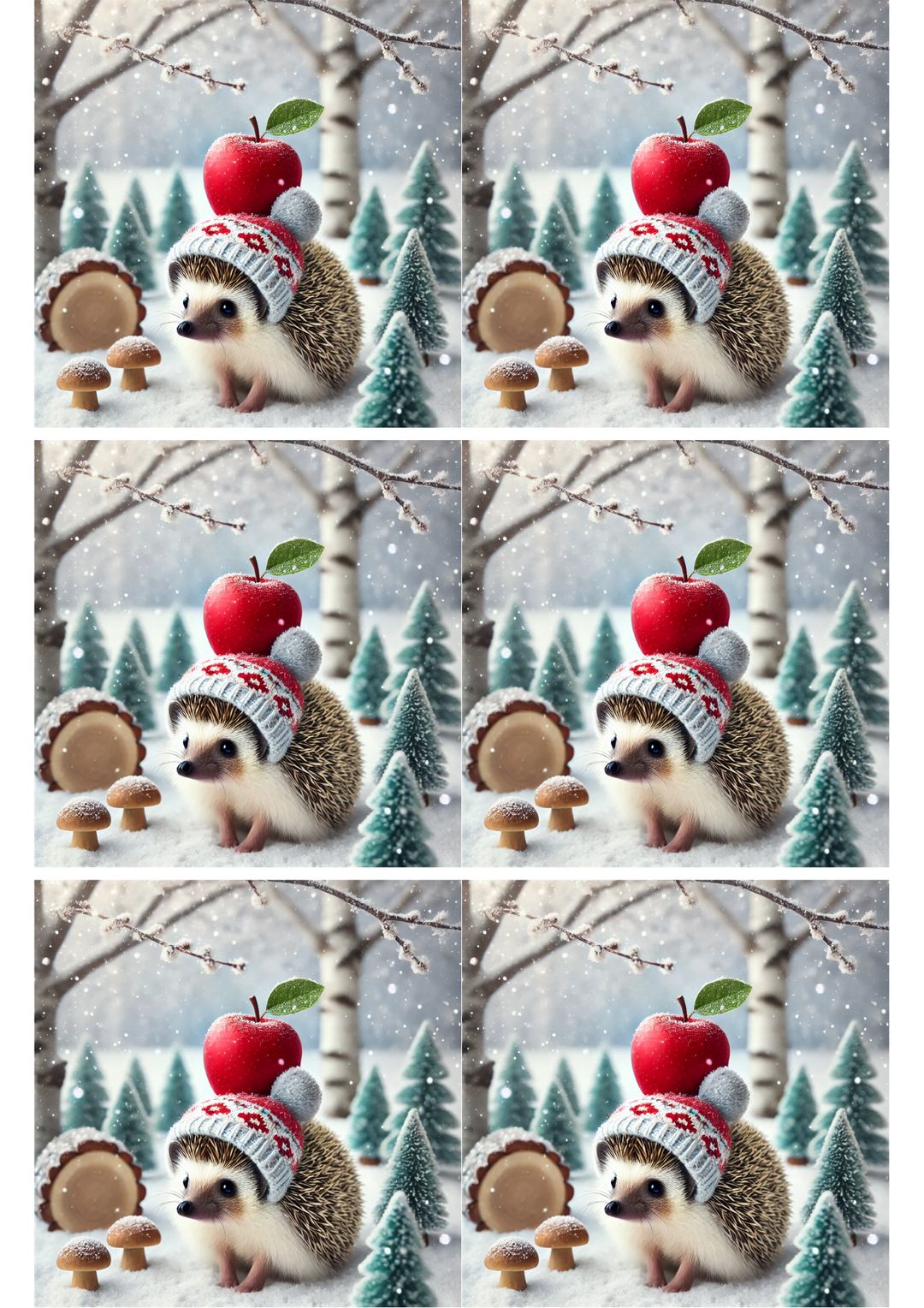 Reispapier für Decoupage Igel in Weihnachtsmütze mit Apfelcollage Kat. Nr. 1986