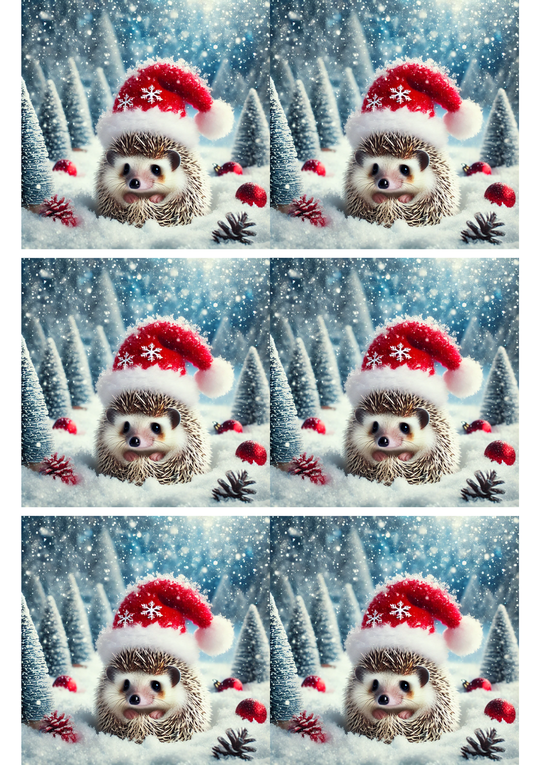 Rice Paper for Decoupage Hedgehog in Christmas Hat Collage Cat. No. 1984