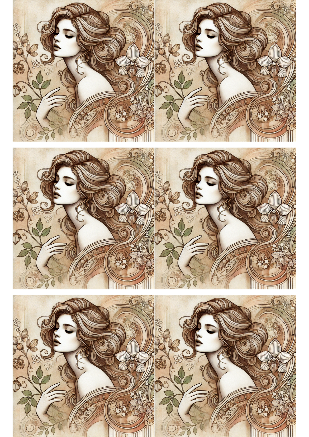 Rice Paper For Decoupage Portrait of a Woman Art Nouveau Collage Cat. No. 3025