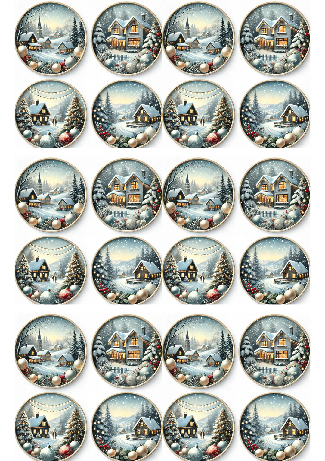 Reispapier für Decoupage Winterlandschaften in Kreisen Collage Kat. Nr. 3027
