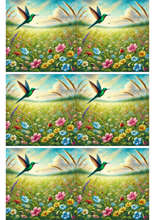 Collage de colibrí sobre pradera con papel de arroz para decoupage Cat. No. 2012