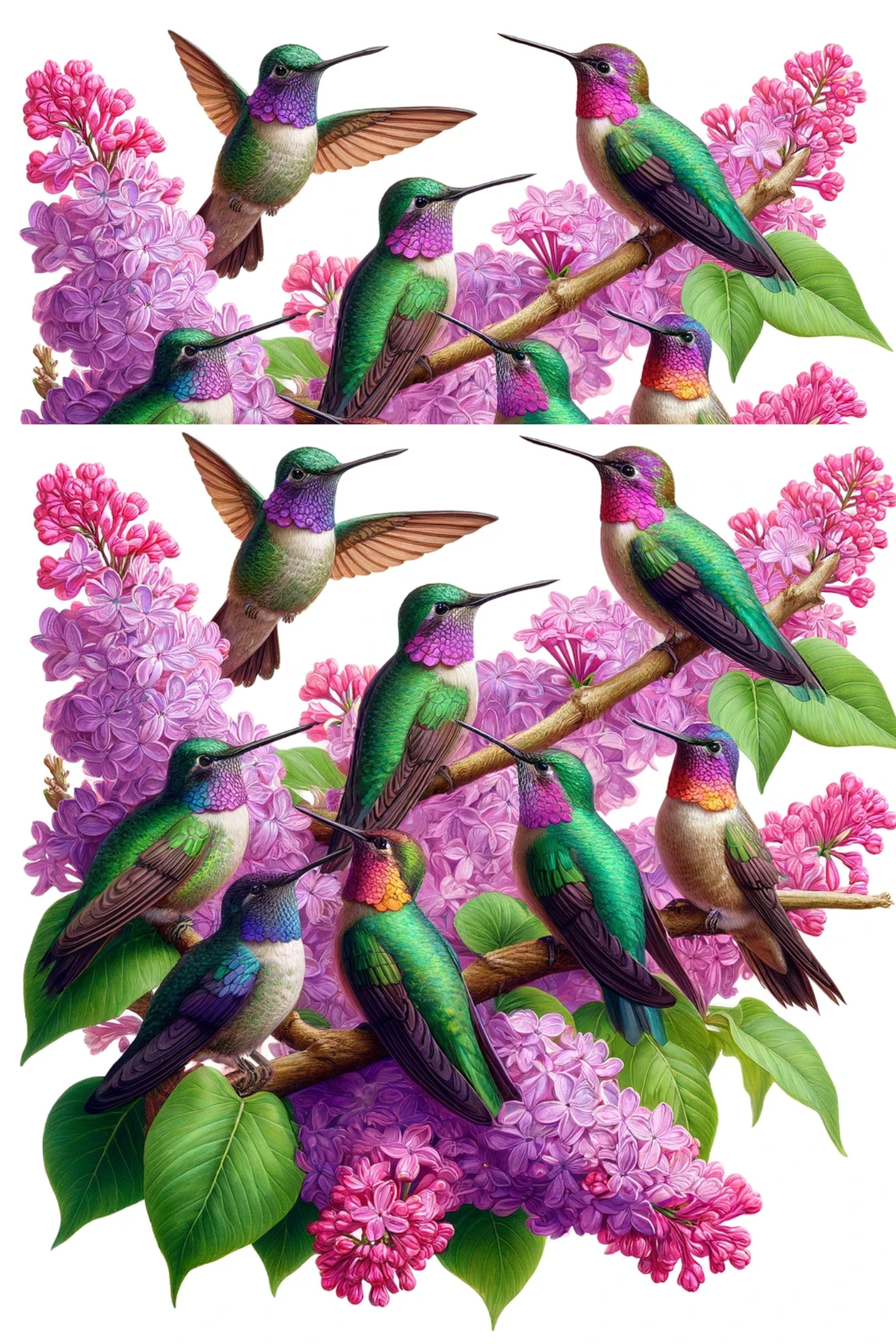 Rice paper for decoupage Hummingbird on a lilac branch Cat. No. 140