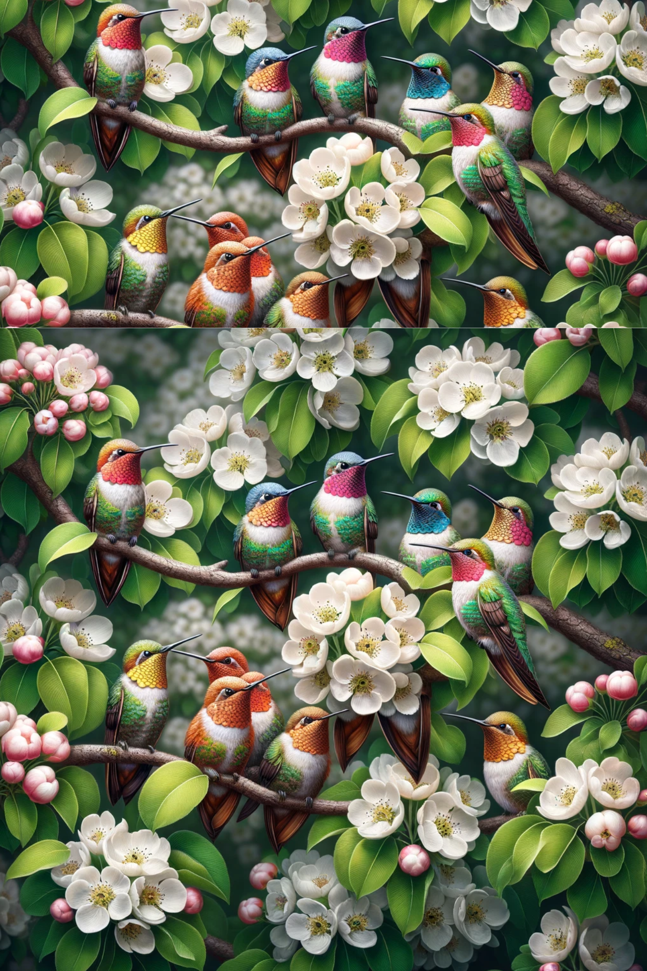 Rice paper for decoupage Hummingbird on a pear tree, Cat. No. 143