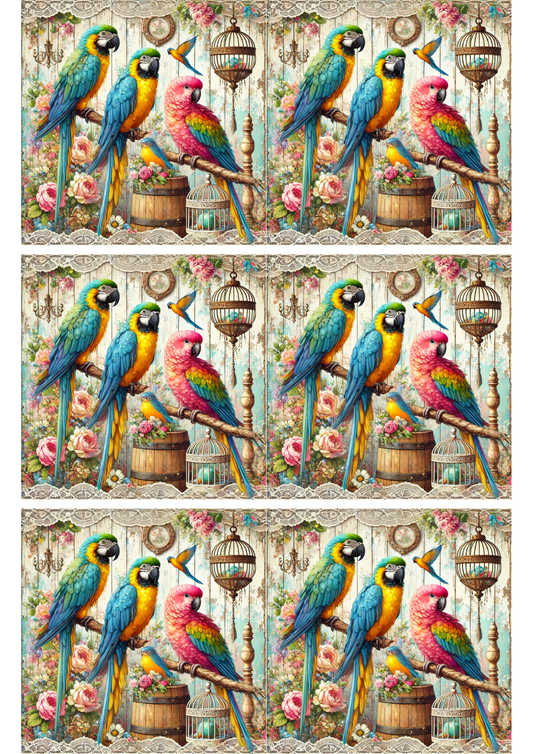 Rice Paper for Decoupage Colorful Parrots Collage Cat. No. 2016