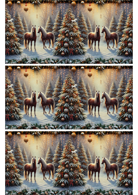 Rice Paper for Decoupage Horses In The Forest In Winter Collage Cat. No. 2024