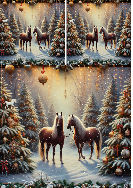 Rice Paper For Decoupage Horses in Winter Forest Collage Cat. No. 2380