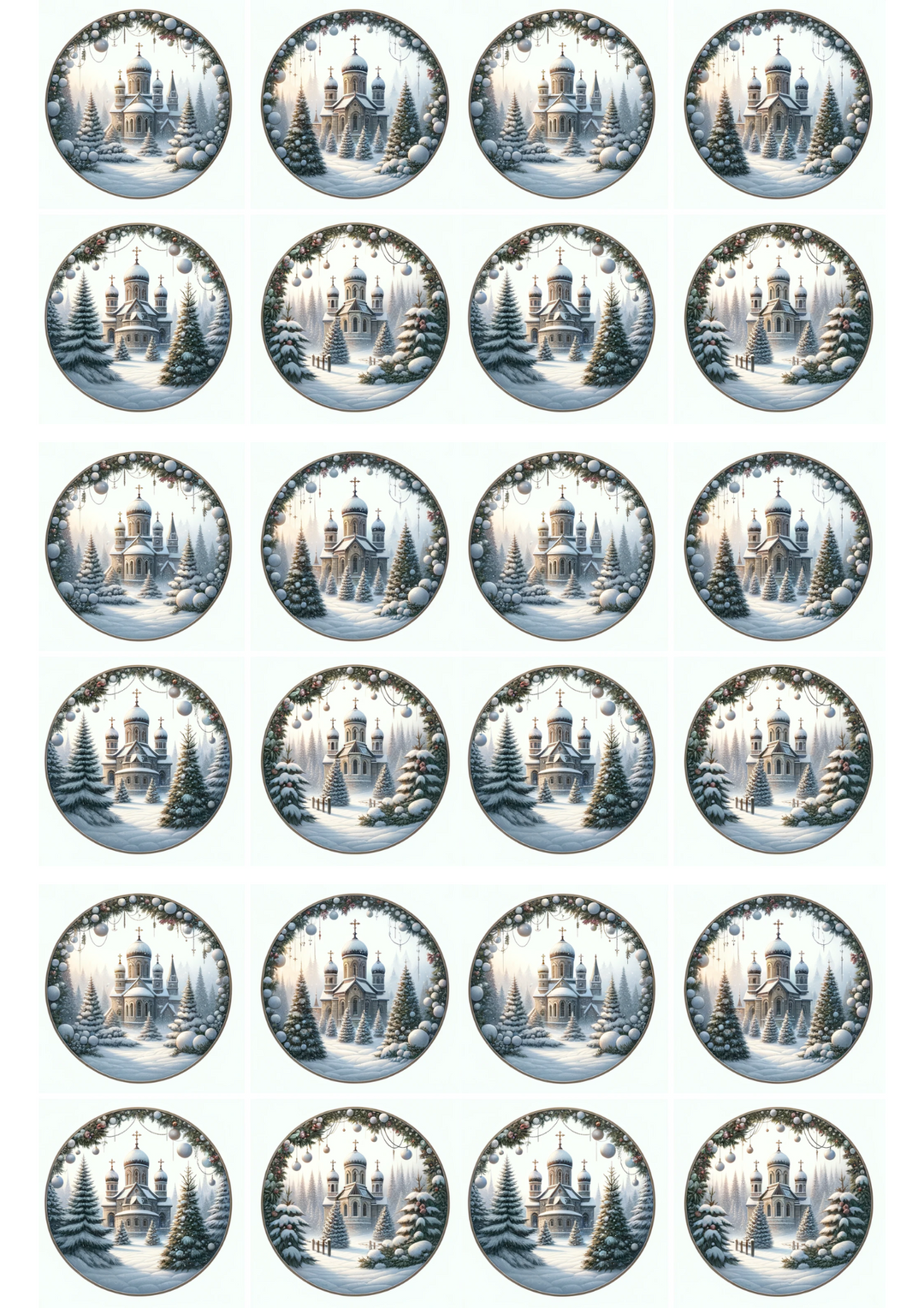Rice Paper For Decoupage Church in Circles Collage Cat. No. 3029