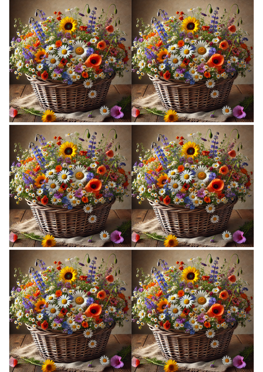 Rice Paper for Decoupage Basket of Flowers Collage Cat. No. 2028