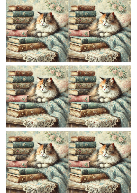 Rice Paper For Decoupage Cat Bibliophile Shabby Chic Collage Cat. No. 3033