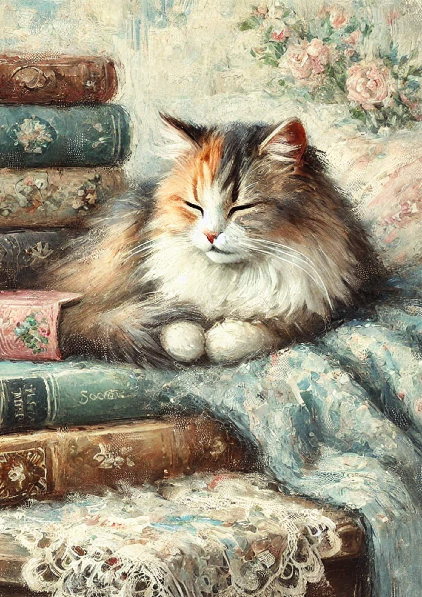 Rice Paper For Decoupage Cat Bibliophile Shabby Chic Full Cat. No. 3034