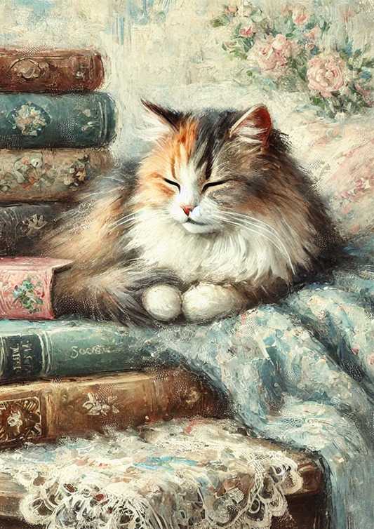 Papier de riz pour découpage Chat Bibliophile Shabby Chic Full Cat. N° 3034