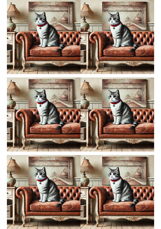 Rice Paper For Decoupage Cat On Sofa Collage Cat. No. 3035