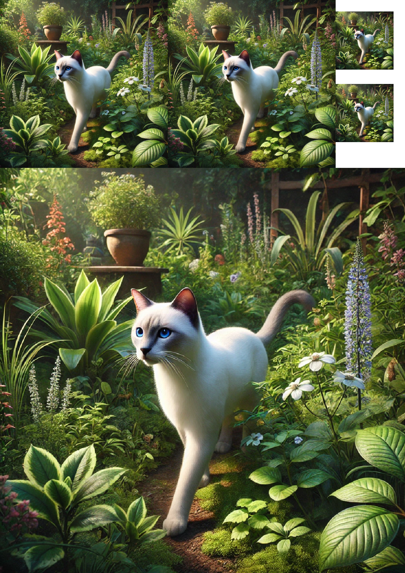 Rice Paper for Decoupage White Siamese Cat In The Garden Collage Cat. No. 1305