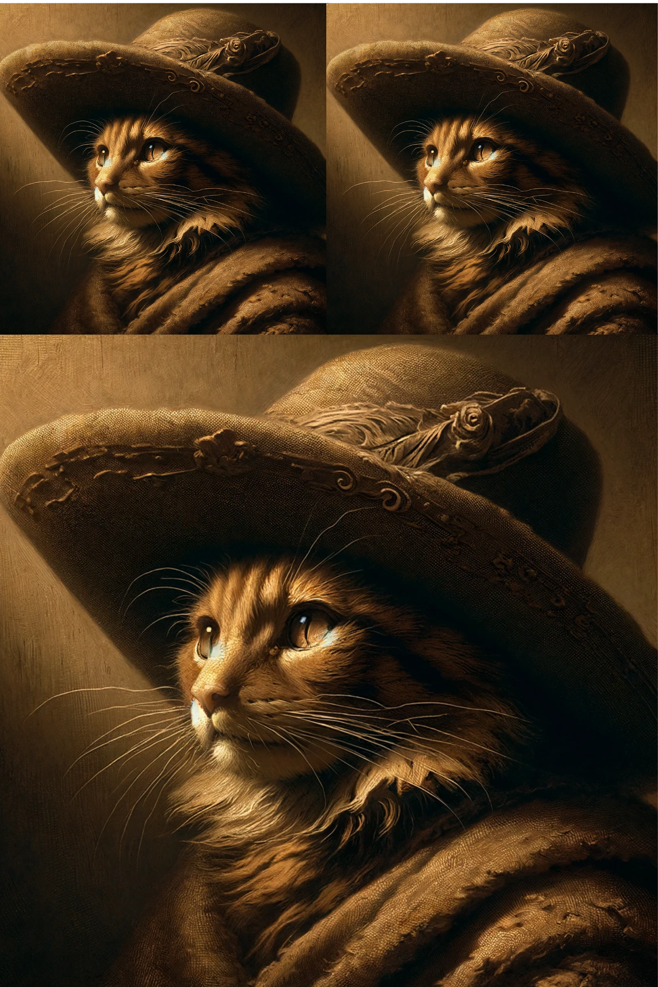 Rice Paper for Decoupage Cat in the Hat in Rembrandt's Style Cat. No. 53