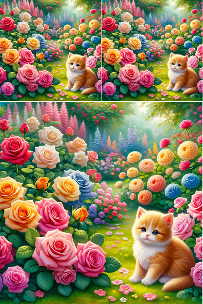 Rice Paper for Decoupage Kitten in the Rose Garden Collage Cat. No. 613