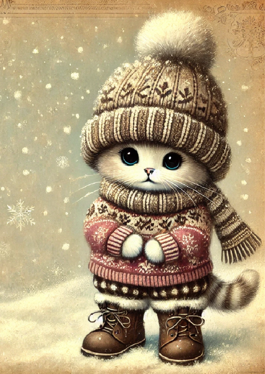 Papel de arroz para decoupage Gatito en invierno Vintage Full Cat. No. 1679