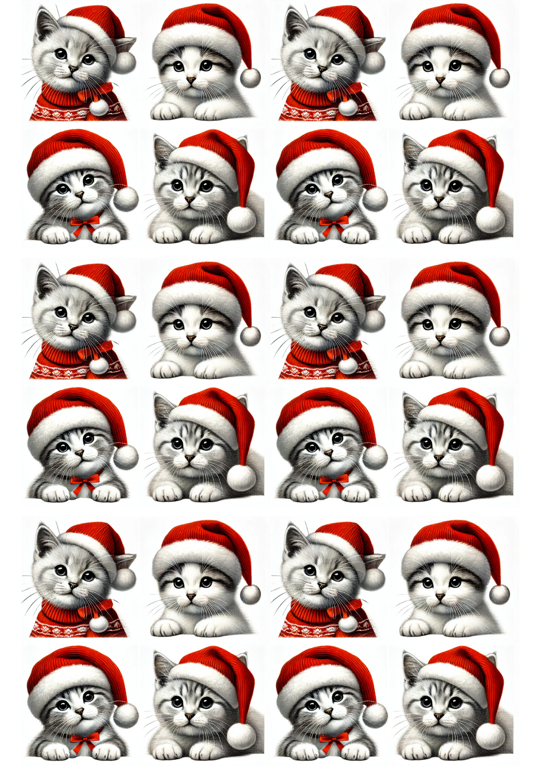 Reispapier für Decoupage-Collage „Kätzchen mit Weihnachtsmützen“ Kat. Nr. 2040