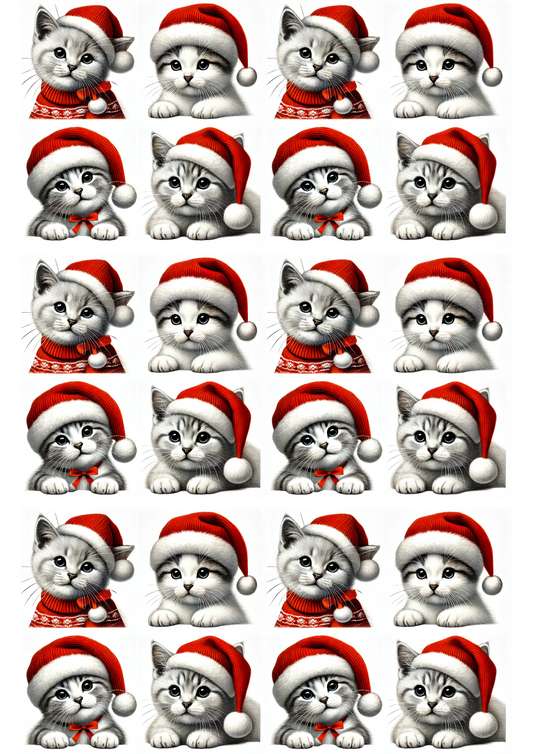 Rice Paper for Decoupage Kittens In Christmas Hats Collage Cat. No. 2040