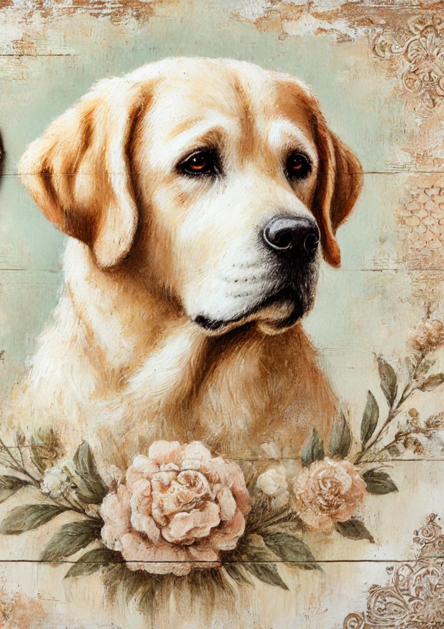 Papel de arroz para decoupage Labrador Shabby Chic Full, Cat. No. 2065