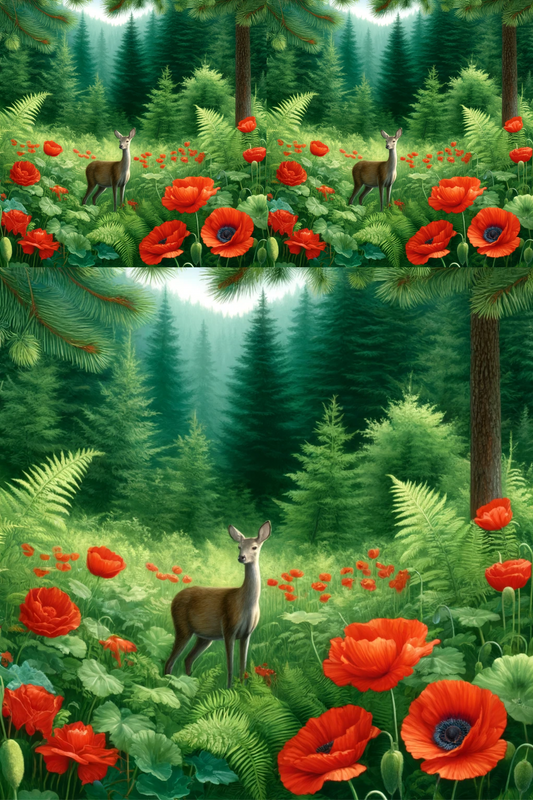 Rice Paper for Decoupage Deer and Poppies Collage Cat. No. 623