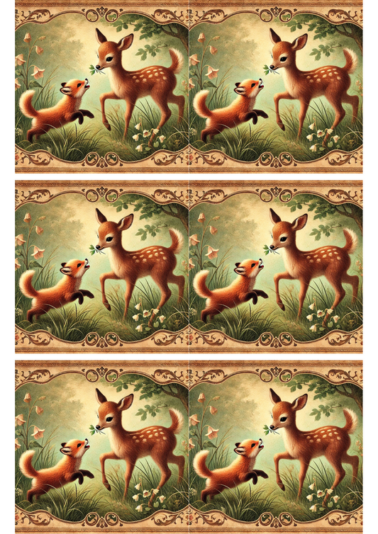 Rice Paper For Decoupage Playing Little Deer Collage, Cat. No. 2076