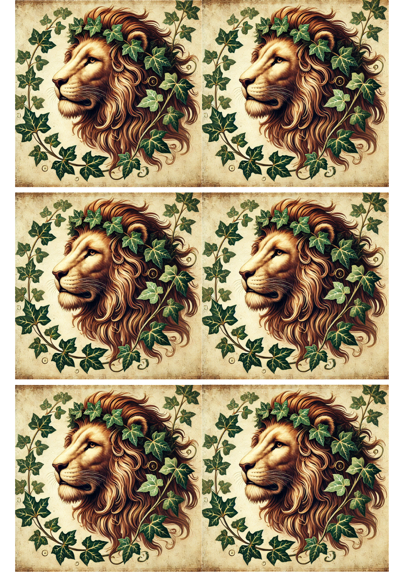 Rice Paper For Decoupage Lion In Ivy Collage, Cat. No. 2078