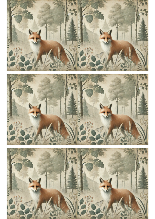 Rice Paper For Decoupage Fox In The Forest Shabby Chic Collage Cat. No. 3049