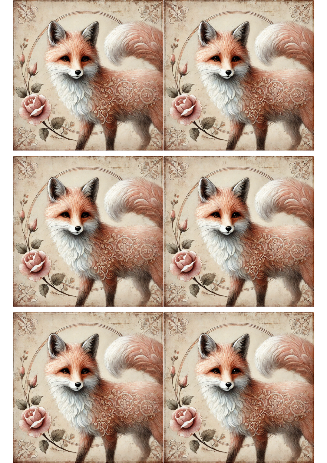 Rice Paper For Decoupage Fox Shabby Chic Collage, Cat. No. 2092
