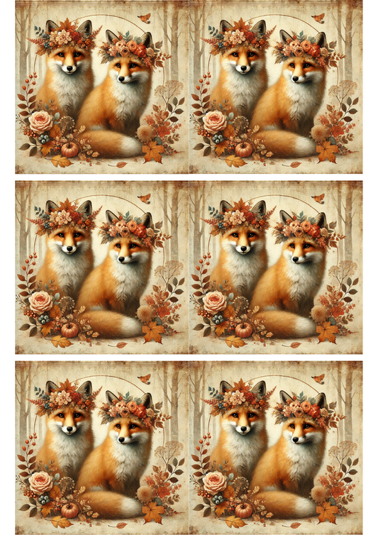 Rice Paper For Decoupage Foxes in Autumn Collage Cat. No. 2595