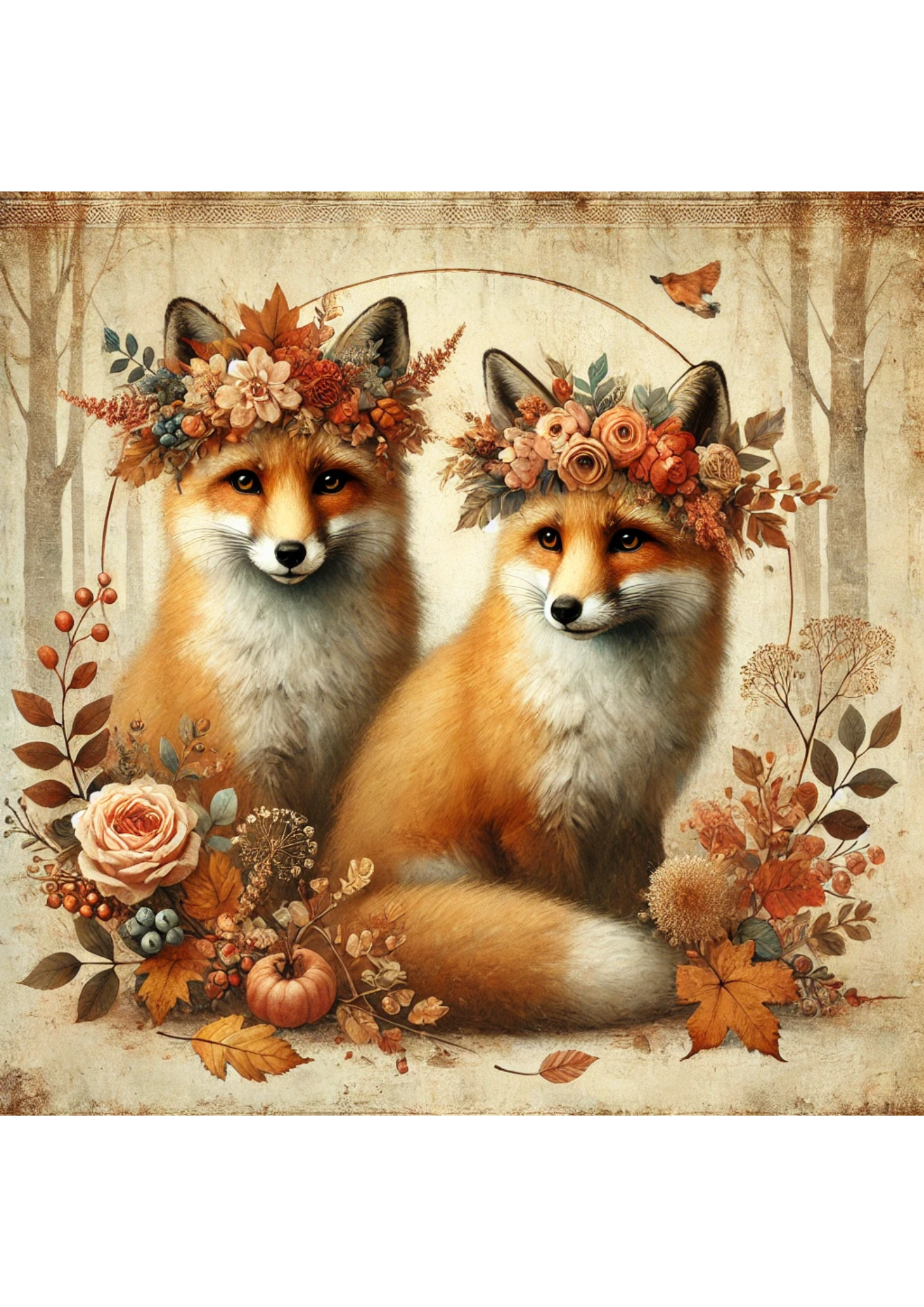 Rice Paper For Decoupage Foxes in Autumn Full Cat. No. 2596