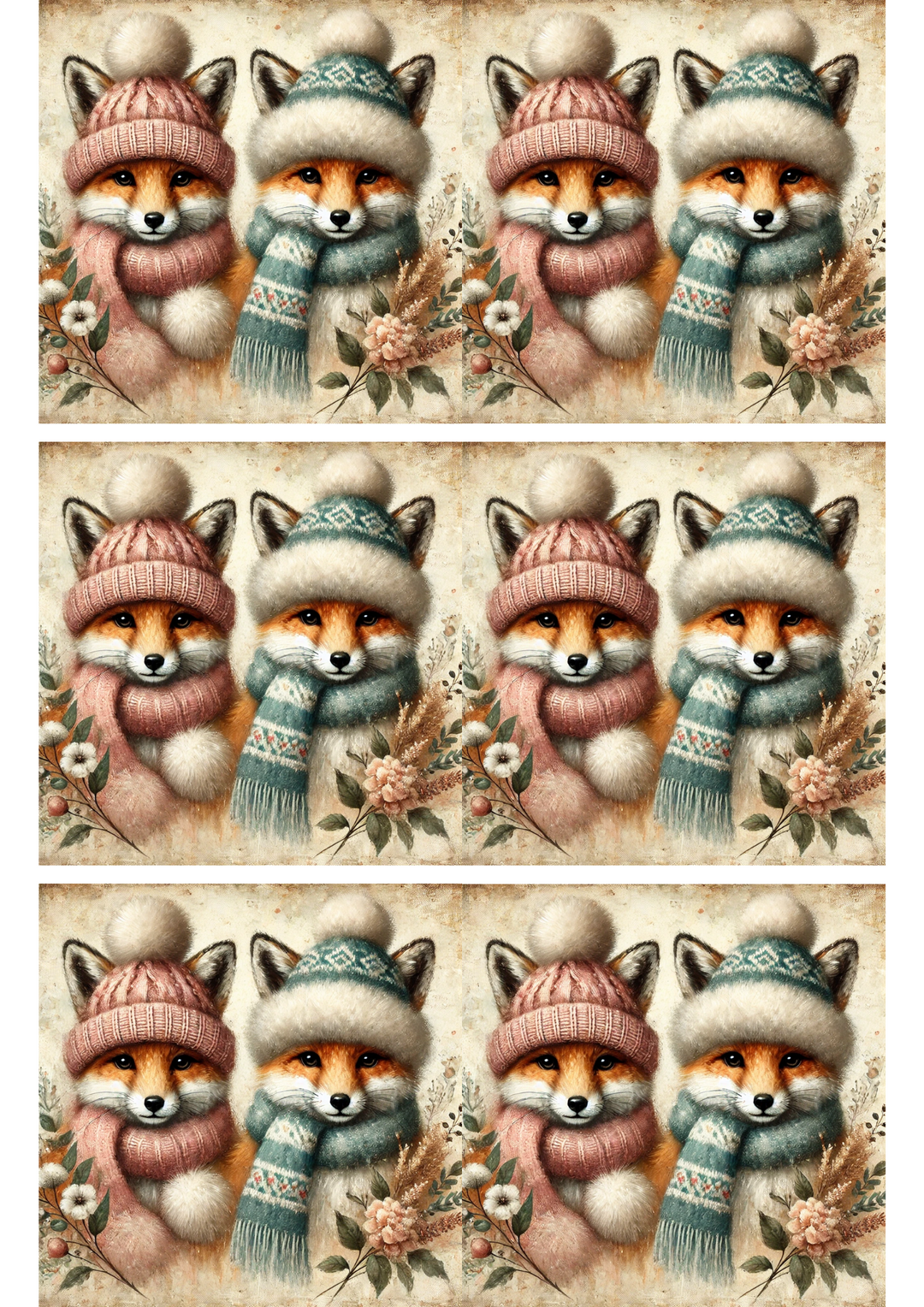 Reispapier für Decoupage-Collage „Füchse in Hüten und Schals“ Kat. Nr. 2865