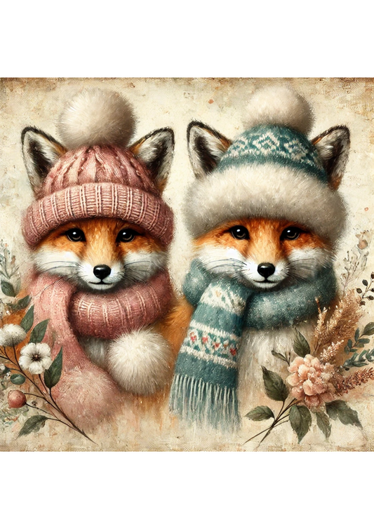 Rice Paper For Decoupage Foxes In Hats And Scarves Full Cat. No. 2866