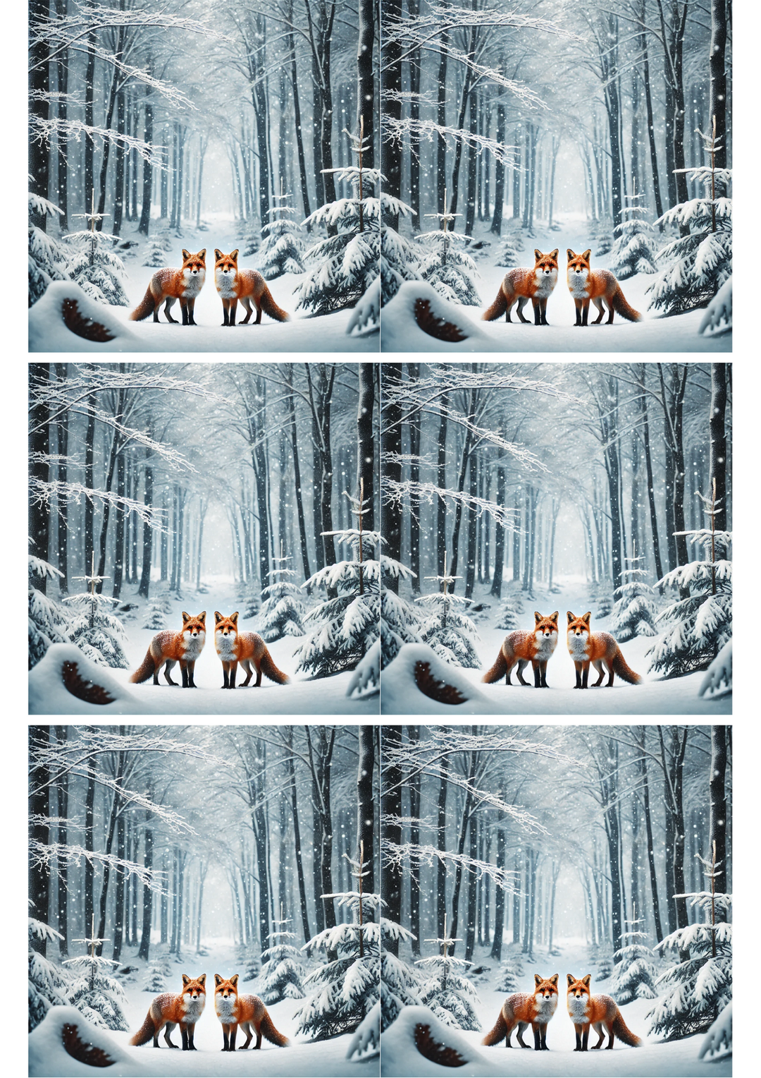 Rice Paper For Decoupage Foxes In Winter Forest Collage, Cat. No. 2102