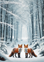 Rice Paper For Decoupage Foxes In Winter Forest Full, Cat. No. 2103