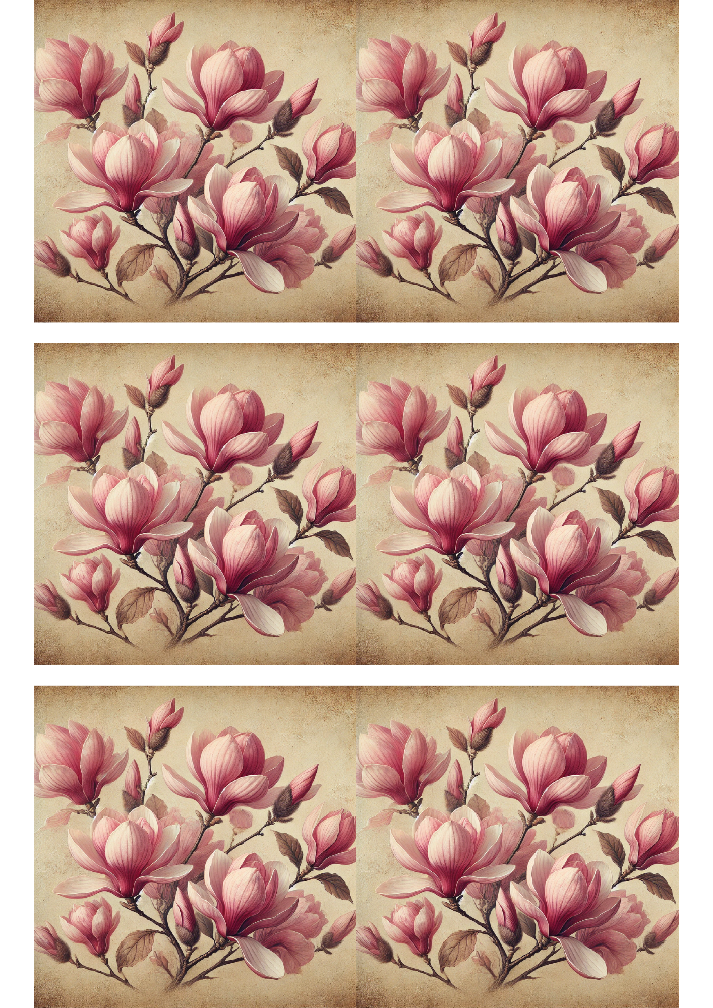 Rice Paper for Decoupage Pink Magnolias Vintage Collage Cat. No. 1684