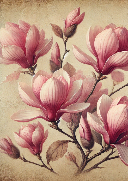 Papel de arroz para decoupage Magnolias rosas Vintage Full Cat. No. 1685