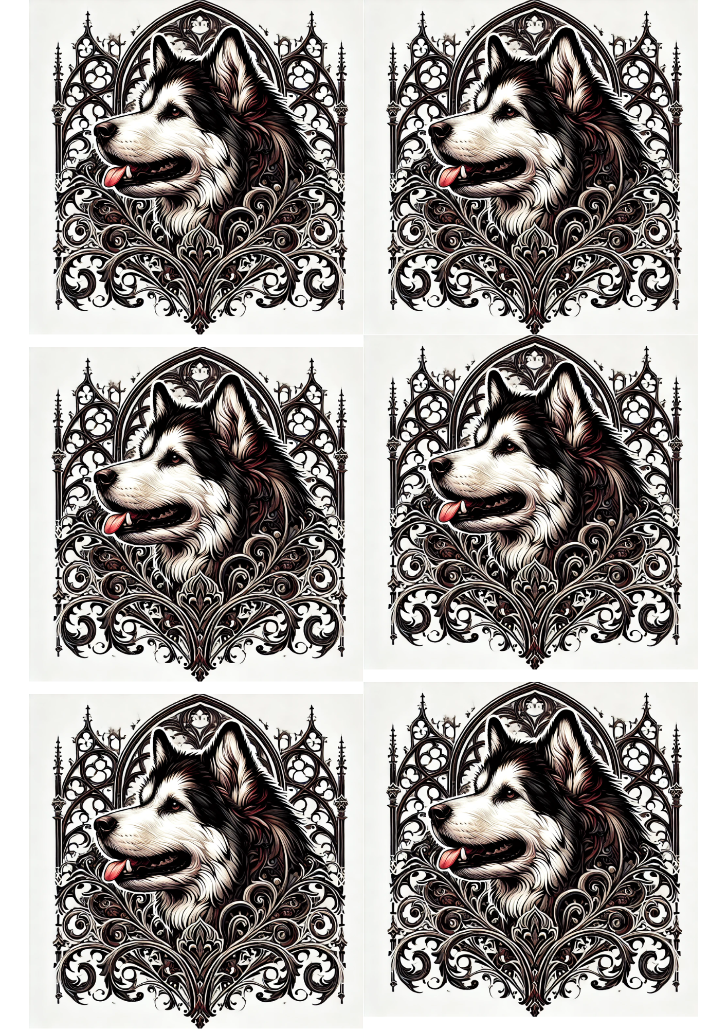 Rice Paper For Decoupage Malamute In Gothic Style Collage, Cat. No. 2118