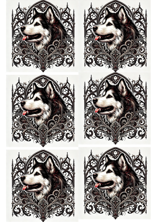 Rice Paper For Decoupage Malamute In Gothic Style Collage, Cat. No. 2118